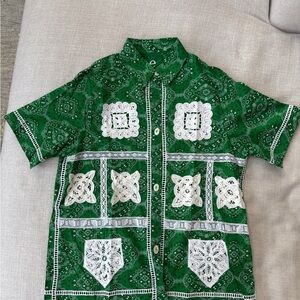 Green and White Men’s Shirt ( made by hand)